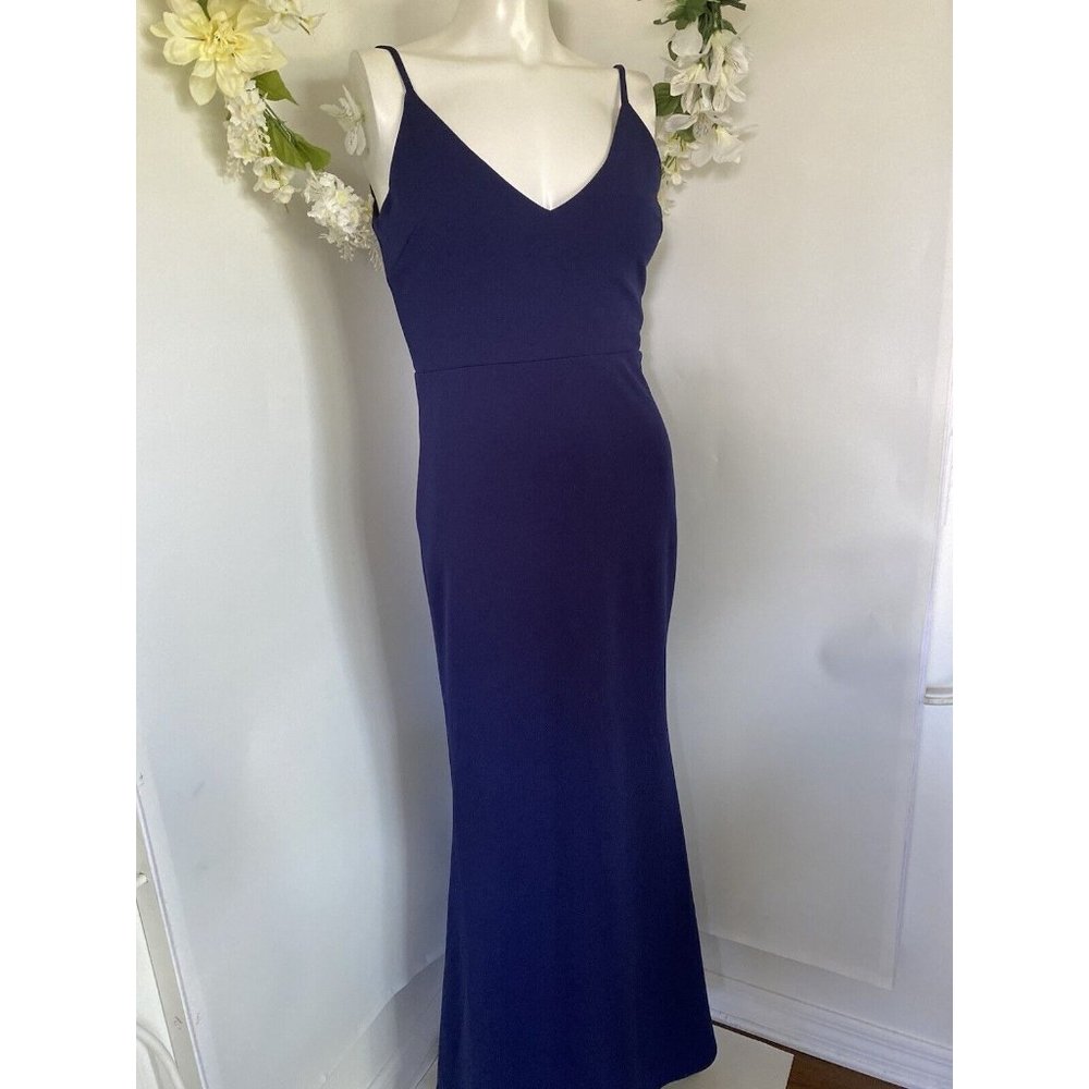 Lulus Maxi Dress Size‎ Small Navy Blue Sexy Gown Lined V Neck Thin Straps NWOT